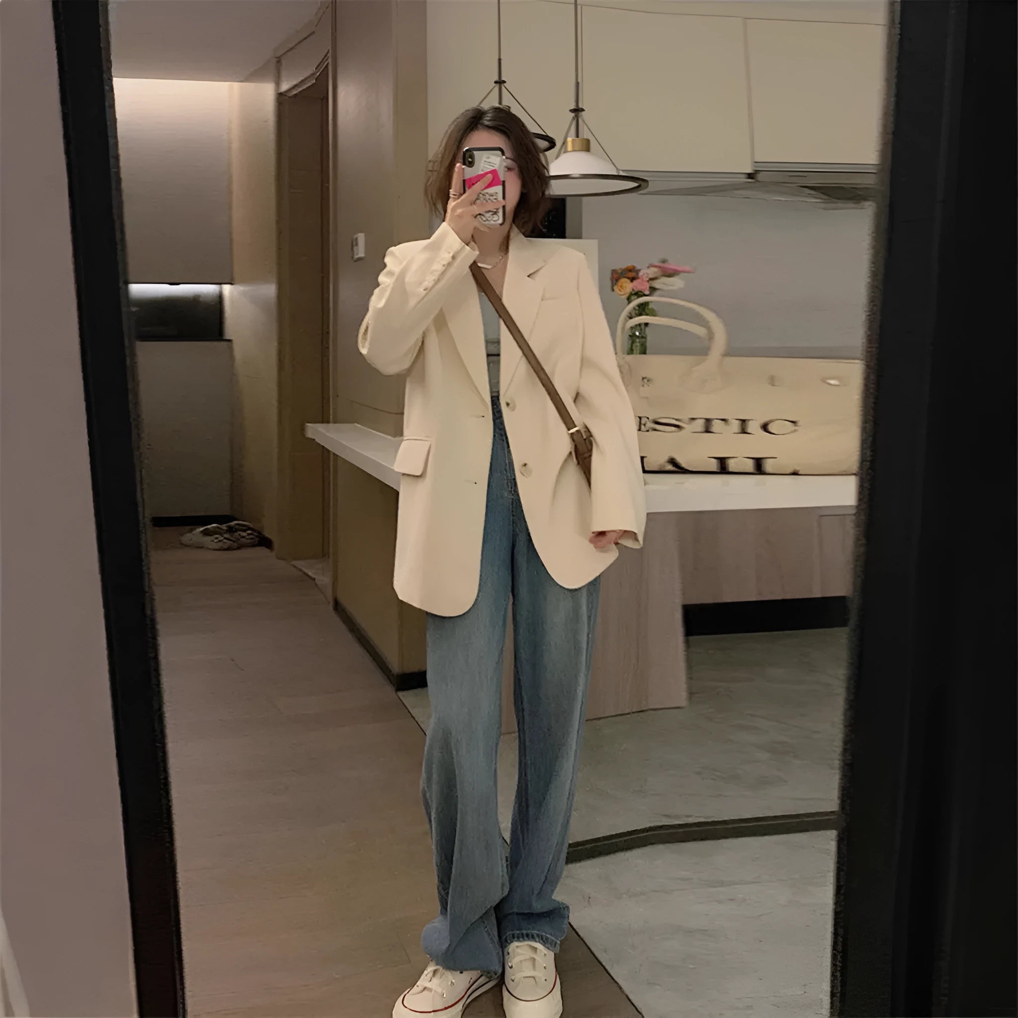 Korean style fried street small suit jacket in high-grade polyester solid colour