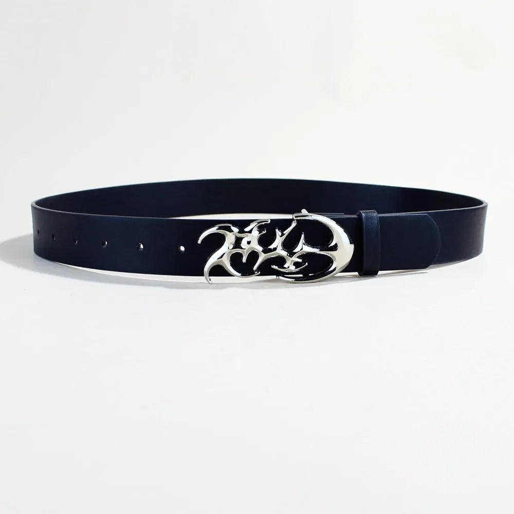 PU leather casual belt with alloy silver buckle and snap button fastening