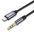 Silver and black nylon braided car AUX audio cables showing 0.5m, 1m, and 1.5m length options
