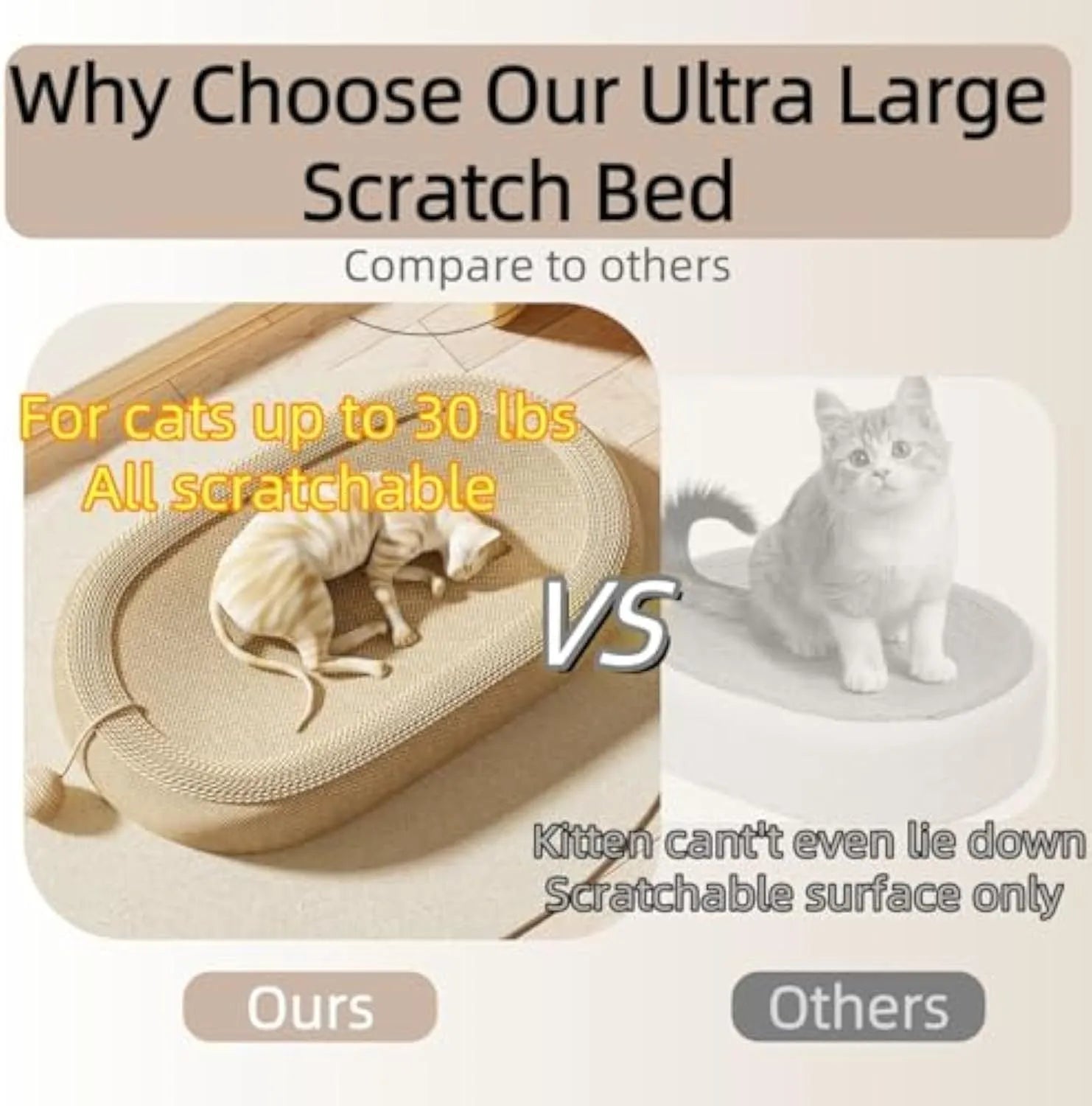Large natural sisal cat scratching board with flat resting platform measuring 60cm wide