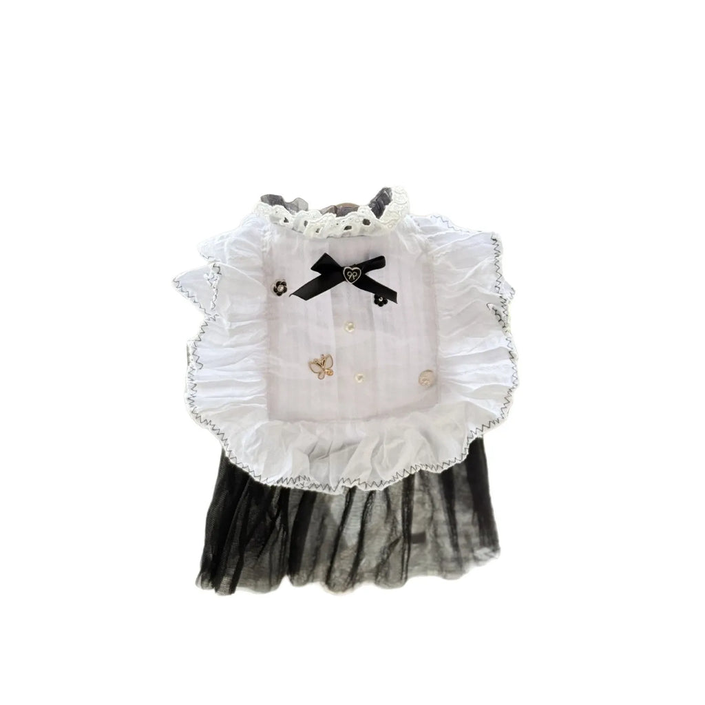 White polyester princess dog dress with a gauze skirt for small to medium-sized pets.