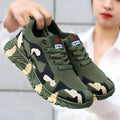 Army Green mesh military training sneakers with non-slip PVC sole on outdoor ground