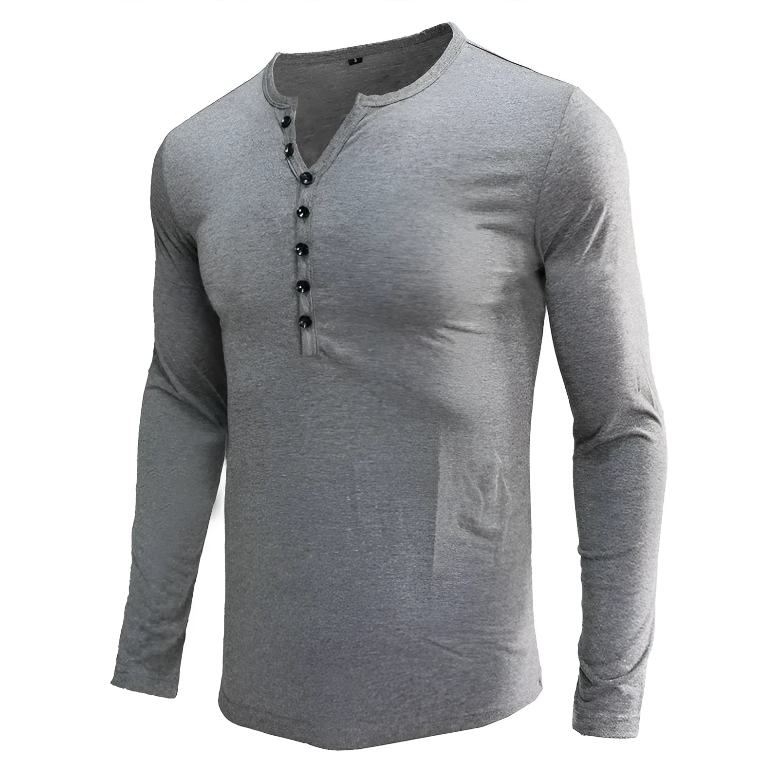 A solid colour long sleeve men's henley shirt in a cotton blend fabric.