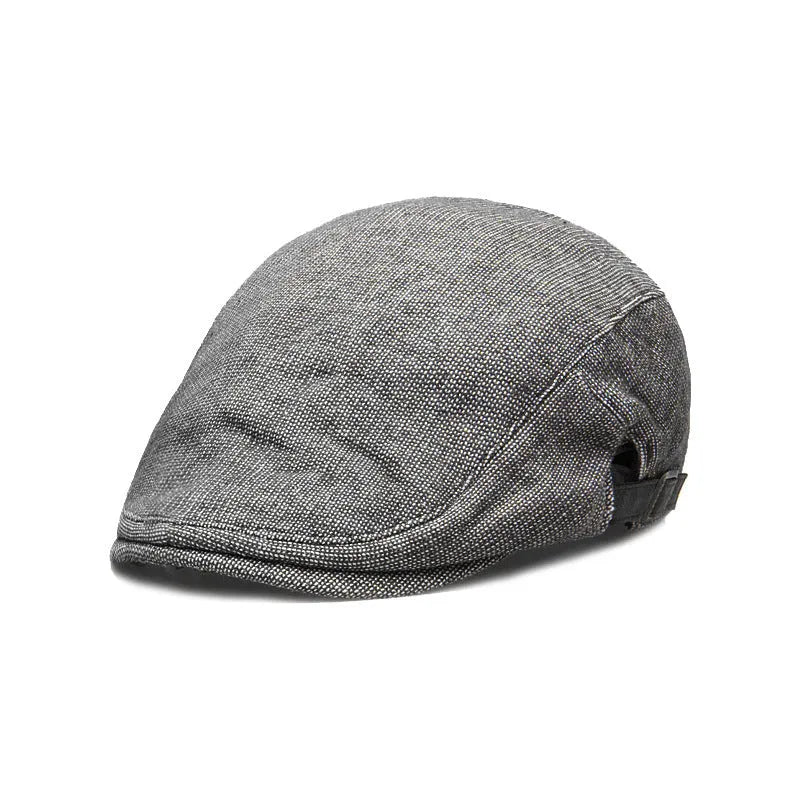 Men's adjustable beret in cotton-linen blend showing dome crown style in solid colour options
