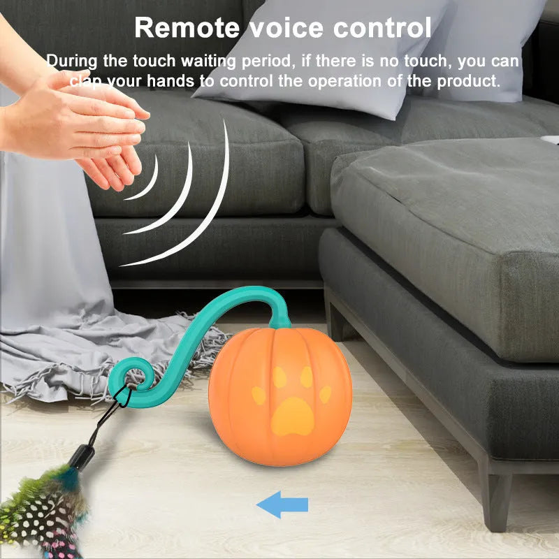 Electric cat toy with luminous ball in pumpkin or watermelon design pattern for interactive pet play