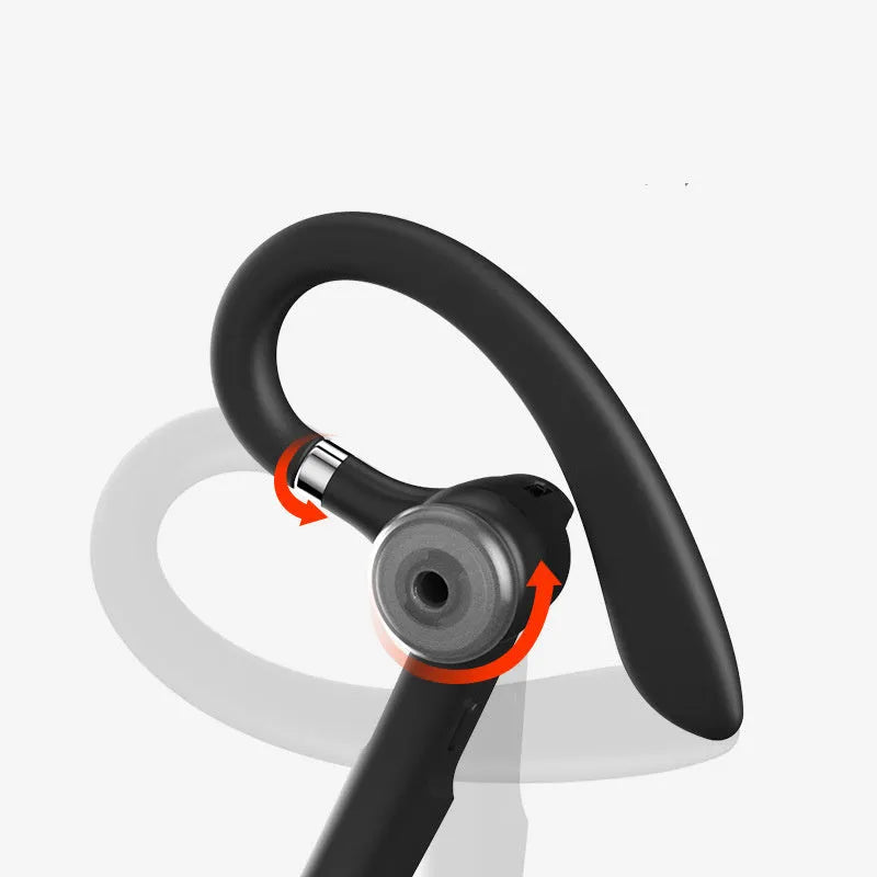 Black mono Bluetooth headset with a hook for hanging over the ear.