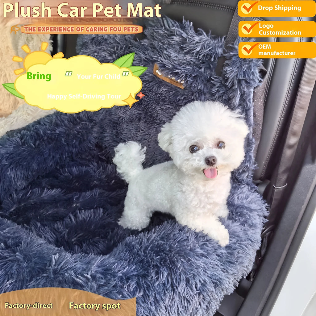 Dark grey thicken cloth pet mat placed on a car seat, showing its size and texture.