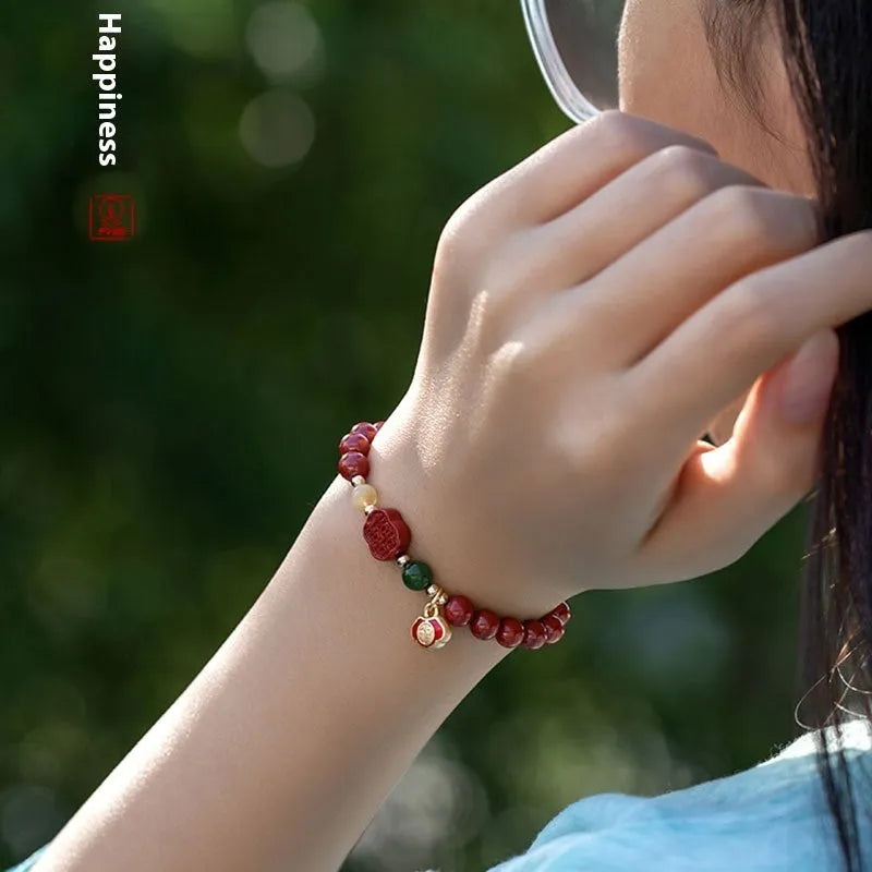 Emperor sandstone cinnabar bracelet with fu character in new Chinese style
