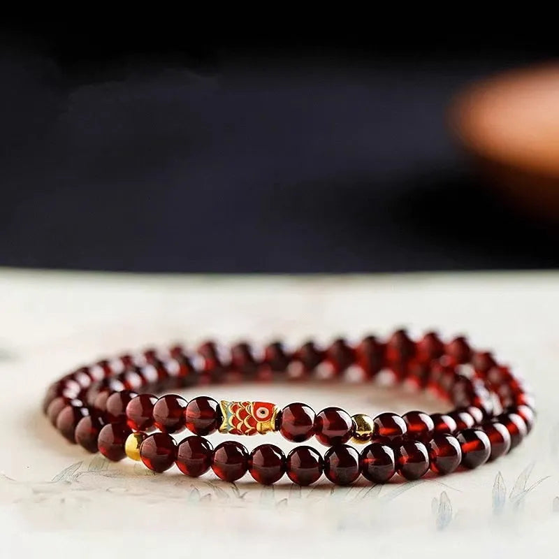Retro wine red glass bead bracelet for women in New Chinese style with manual craftsmanship
