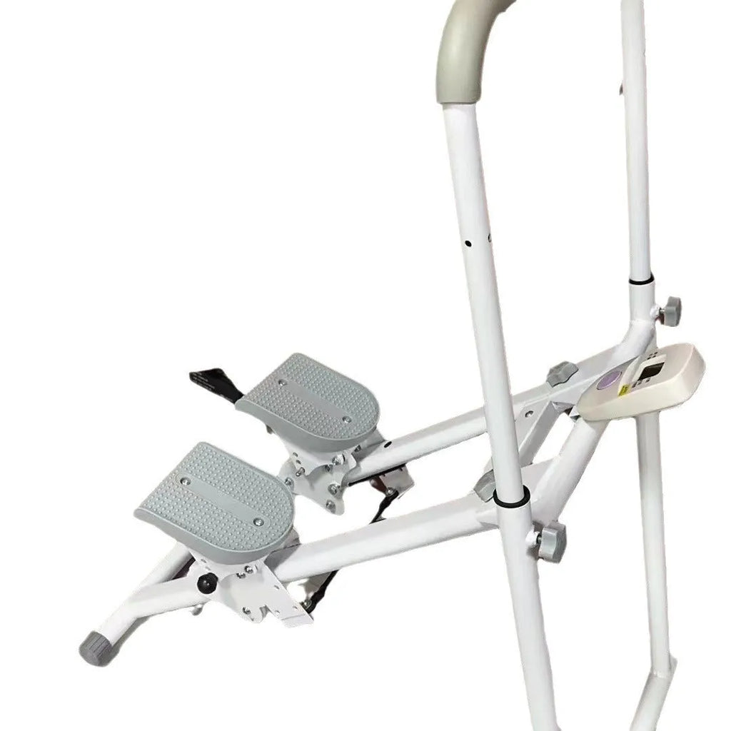 Starlight white foldable treadmill with integrated climbing frame for home fitness