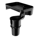 Black ABS car cup holder with removable rotating dinner tray in vehicle
