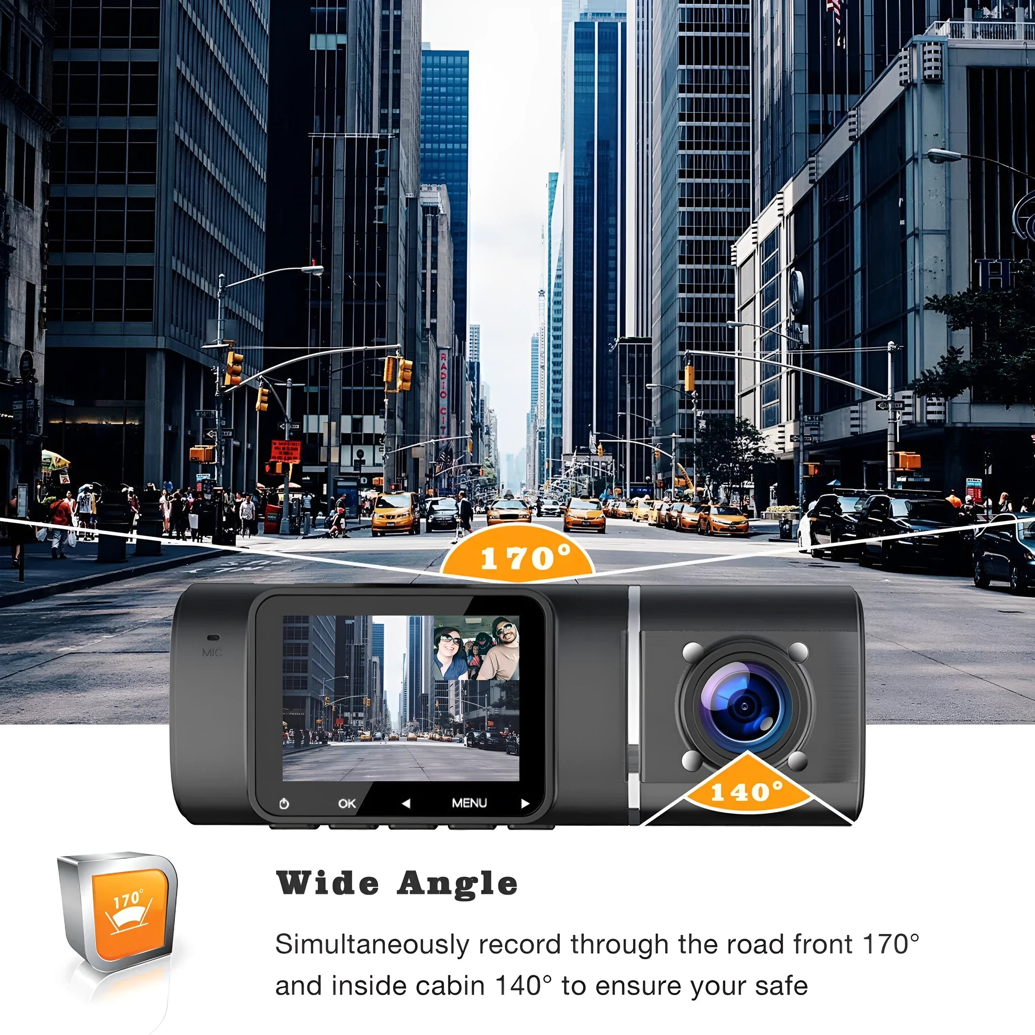 Standard black 1080p dashcam car camera with a 1.5-inch screen on its packaging.