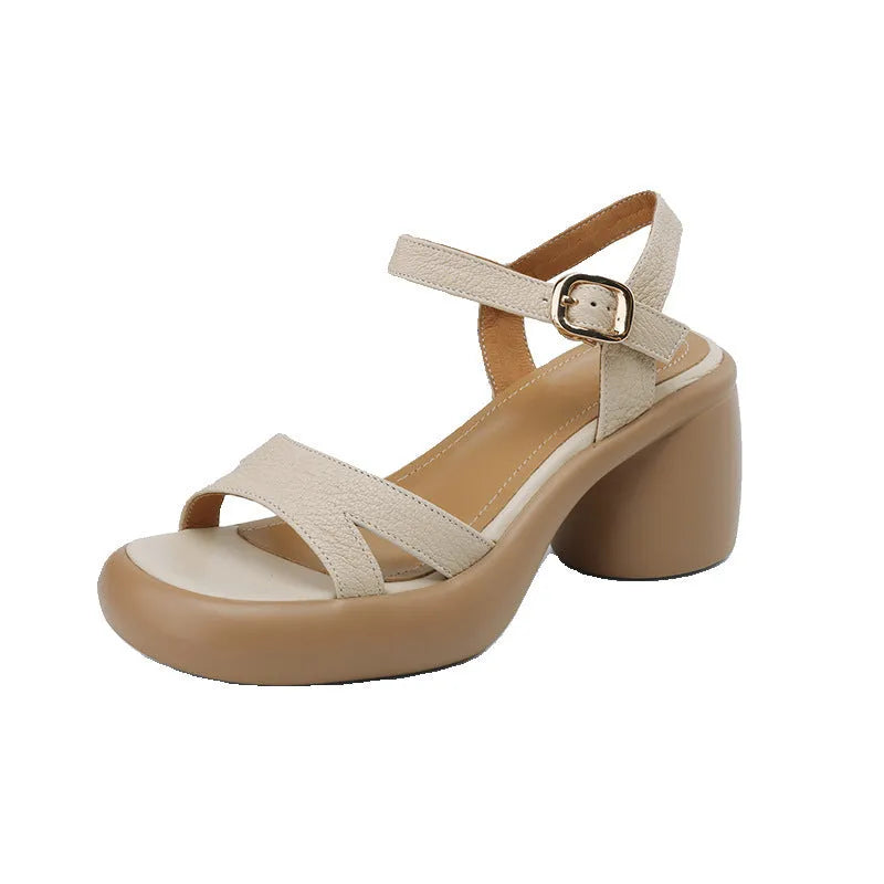 Women's open toe platform sandals in apricot colour with rubber sole