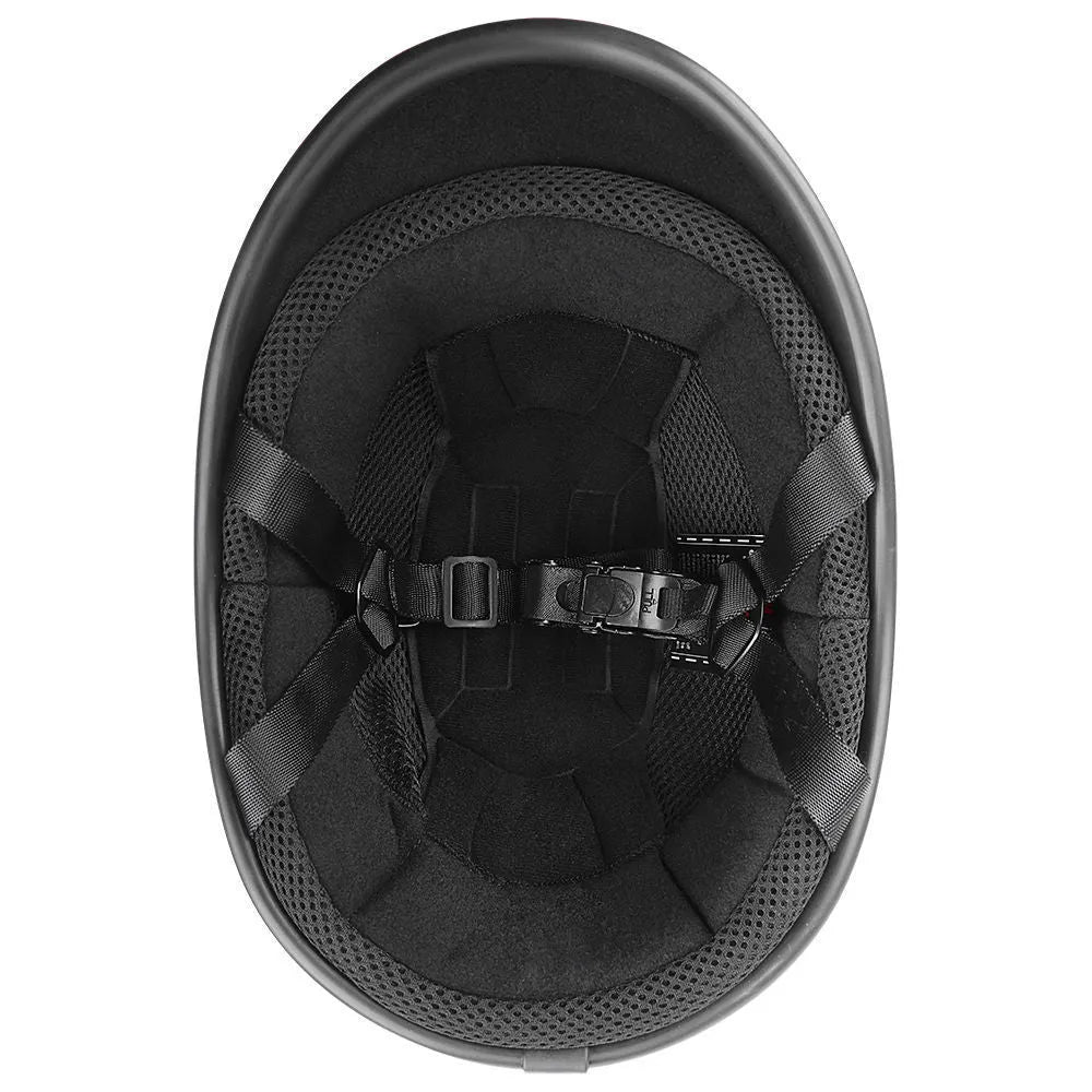 Retro-style motorcycle helmet in ABS plastic shown in matte black finish, suitable for unisex riders.