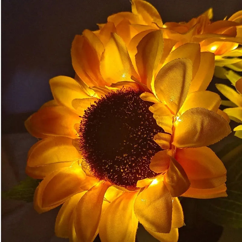 Sunflower LED night light with artificial flowers and rechargeable battery for table decoration