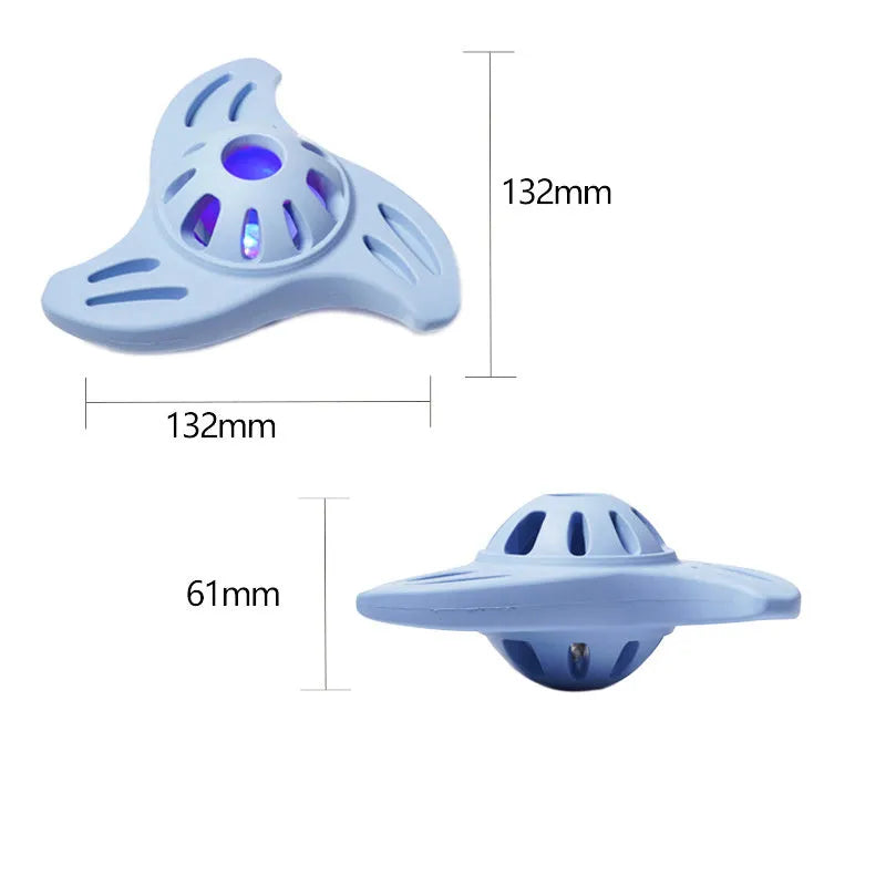 Blue TPU boomerang dog chew toy for medium and large breed dogs with textured molar cleaning surfaces