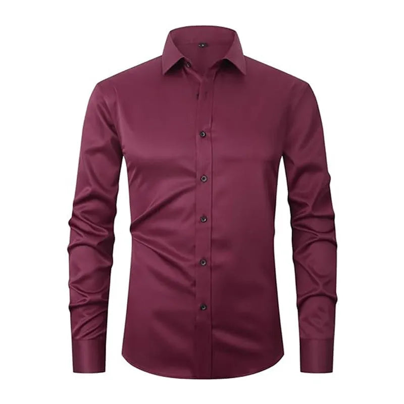 Men's stretch long sleeve work shirt in polyester fabric shown in available colours with size guidance