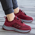 Men's and women's breathable mesh mom shoes with elastic band in black, dark grey, purple, and purplish red colours