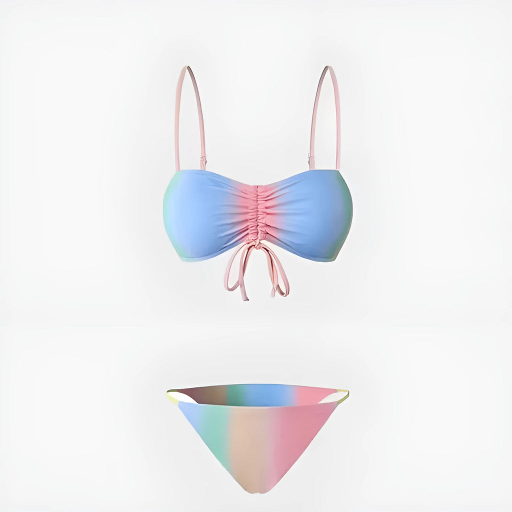 Women's lace-up triangle bikini swimsuit with matching pants in colour matching options