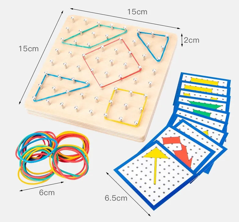Yellow wooden Montessori nail plate 15x15x2cm on a flat surface