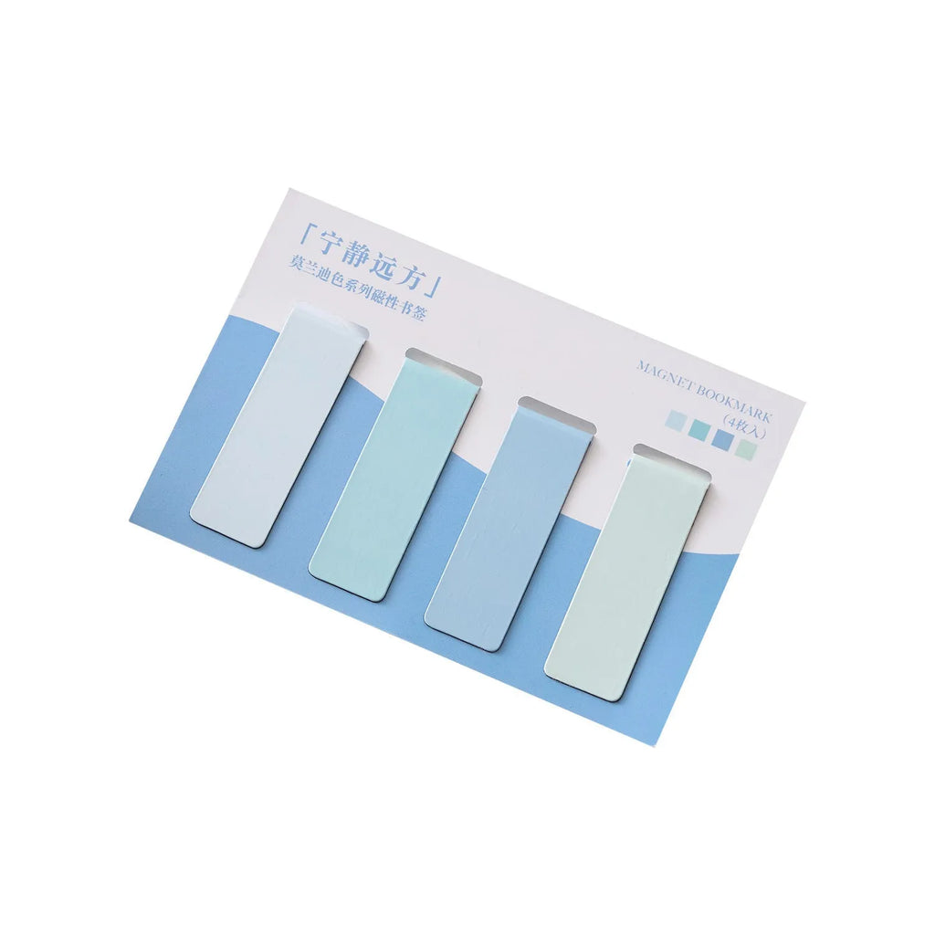 Set of four magnetic bookmarks with Morandi colour block designs in soft pastel shades
