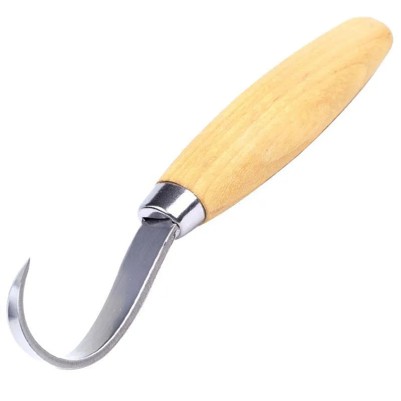 FastCraft curve carving knife with wooden handle and stainless steel blade for wood carving.