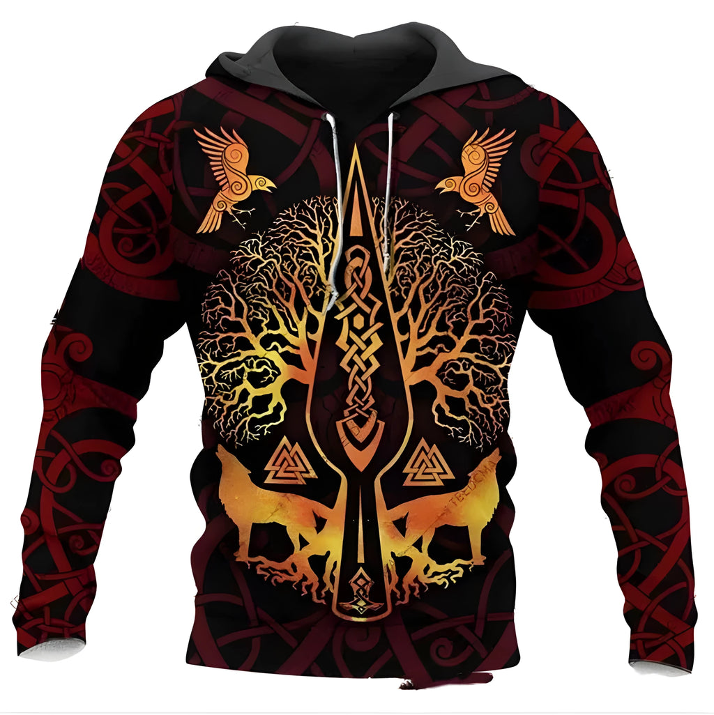 Printed street fashion hoodie for men in loose fit polyester fibre pullover style
