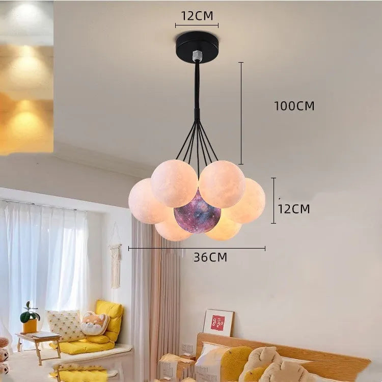 Nordic moon bubble chandelier in gold and black with iron construction and LED lighting