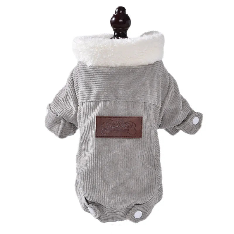 Lambswool fleece-lined pet vest for dogs and cats in grey or pink, available in six sizes