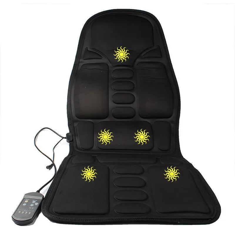 Black heating massage mat seat cushion with infrared physiotherapy function and speed control