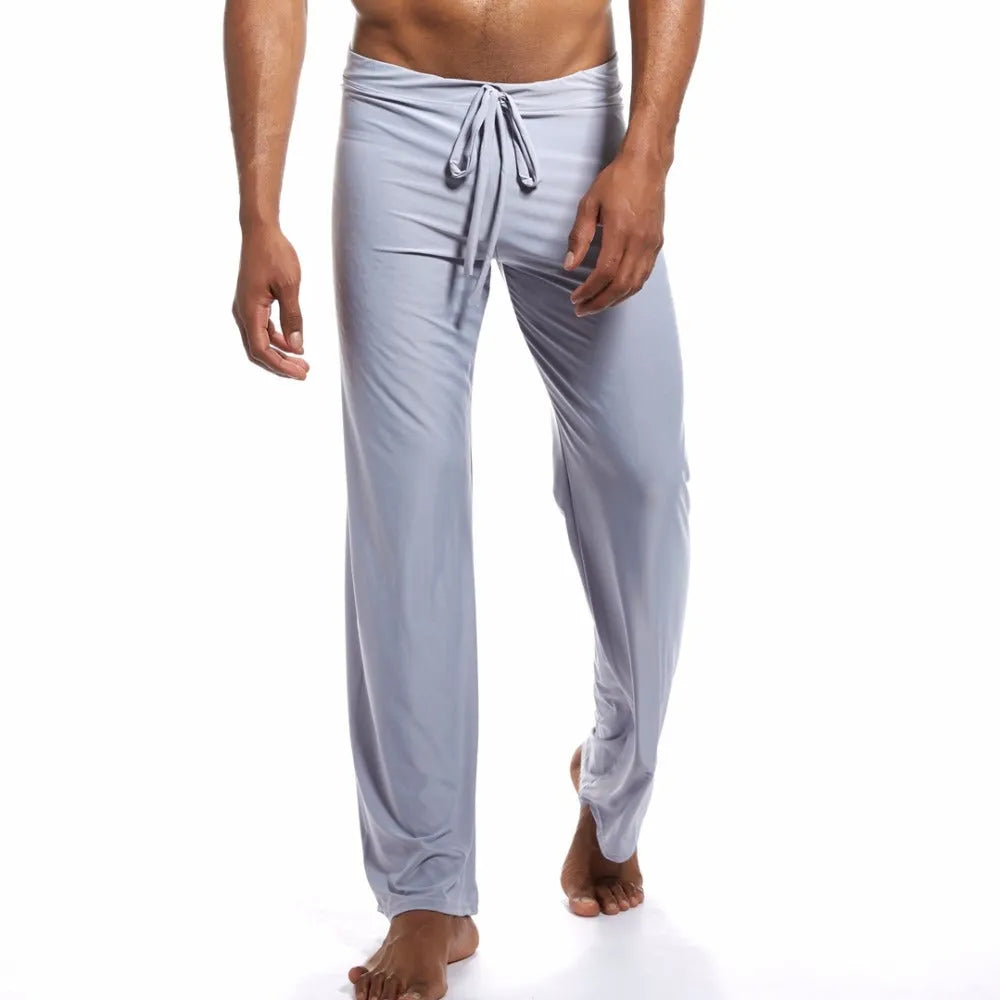 Silky loose mid-waist home trousers in black for yoga and lounging