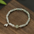 Women's antique silver bracelet with Tianshan green bamboo and bamboo joint design elements