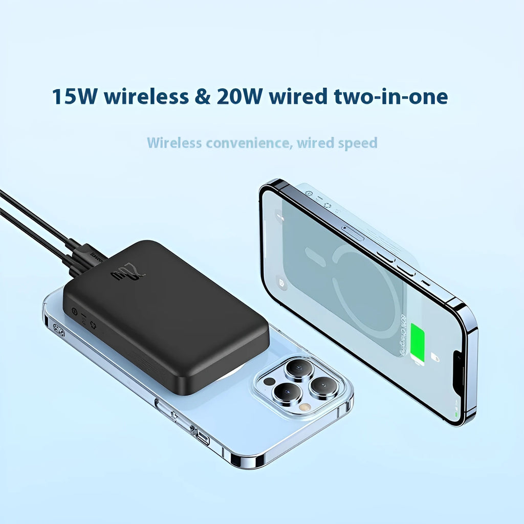 Magnetic wireless fast charging power bank with silicone non-slip case in multiple colour options