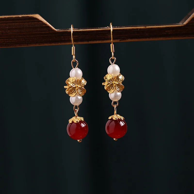 National Han Cheongsam antique earrings with geometric shape and retro colour, alloy material with electroplating finish