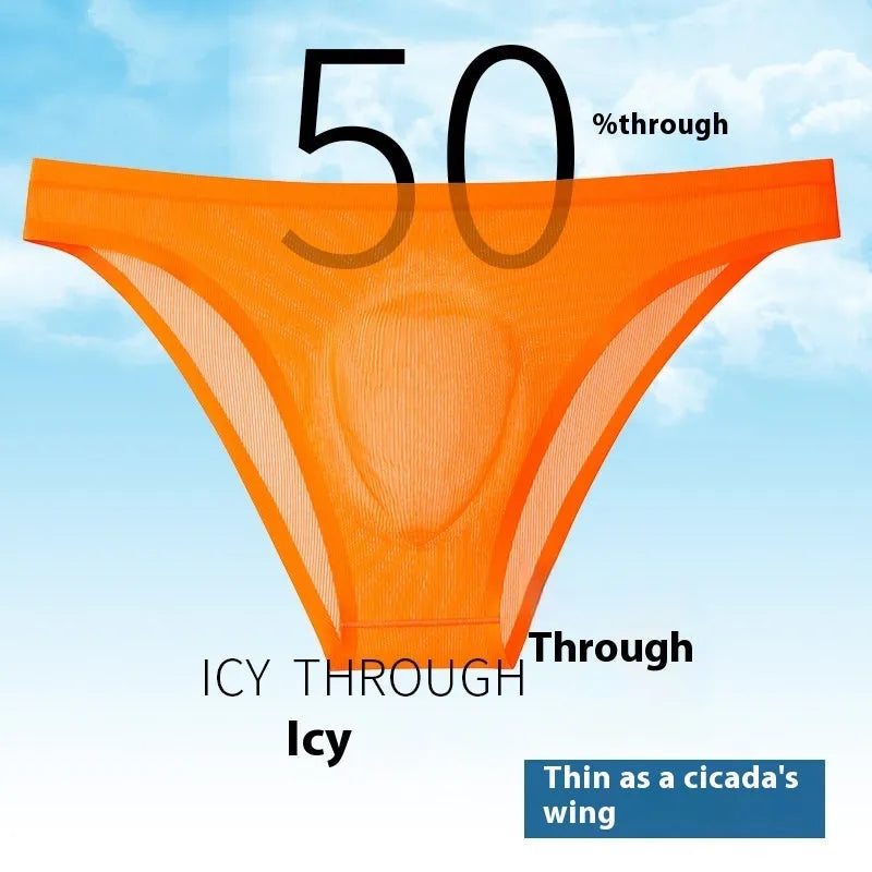 Seamless low waist women's briefs in Ice Silk fabric, shown in multiple colours including black, white, and purple.