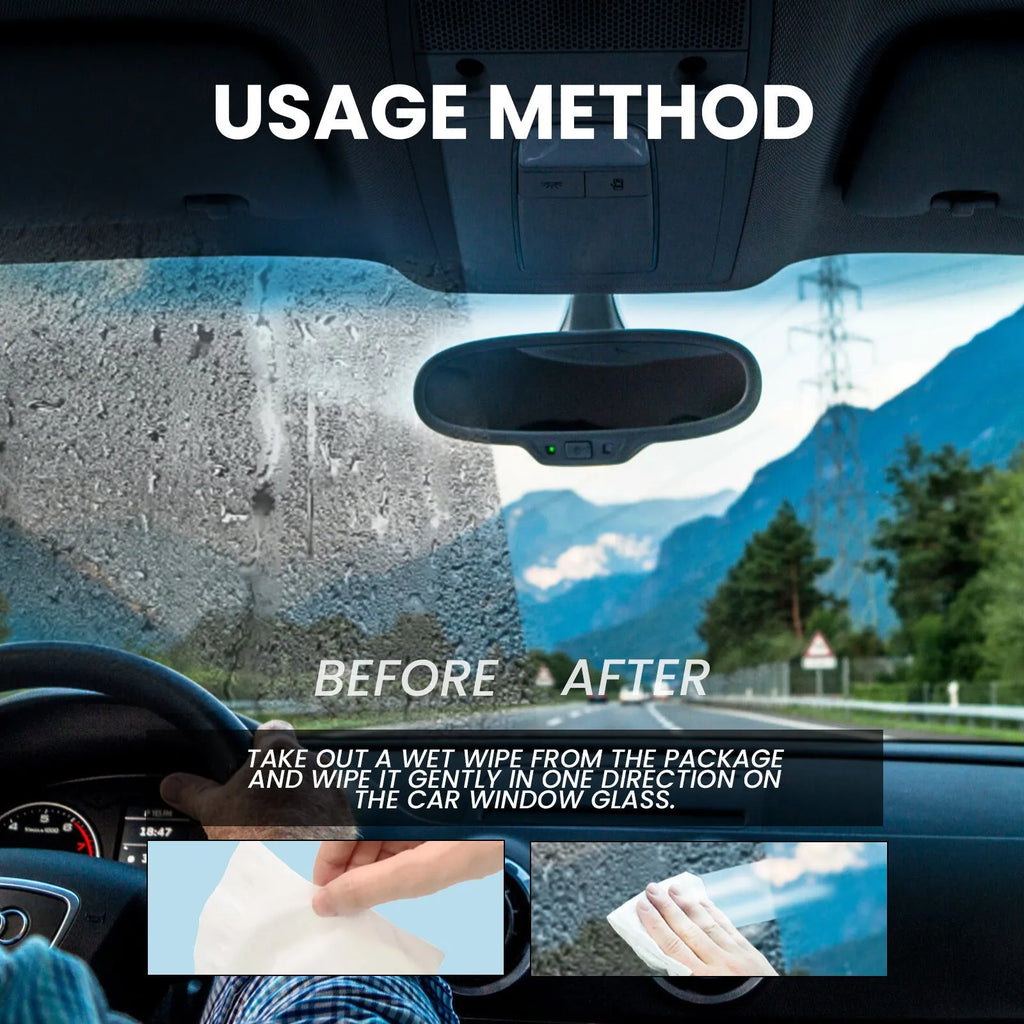 Pack of 40 car anti-fog rain wipes with water-based formula for windscreen visibility