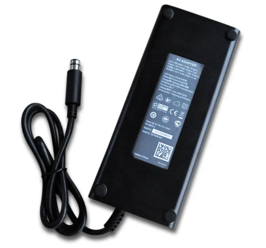 Black Xbox 360 E power adapter with direct plug design for 220V outlets