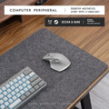 Oversized winter warm desk mat with felt and cork construction on wooden desk