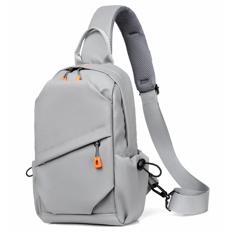 Mens casual single shoulder crossbody bag in polyester material, shown in black and grey colour options