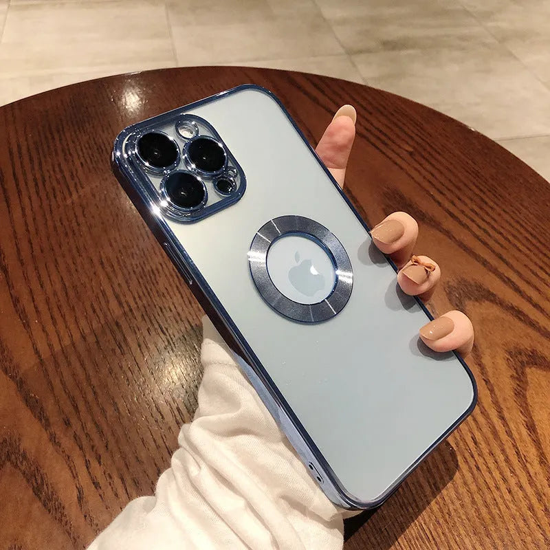 Clear electroplated iPhone case with built-in camera protector for iPhone models