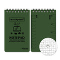 A5 spiral-bound waterproof notepad in camouflage colour, showing PP cover and stone paper pages.