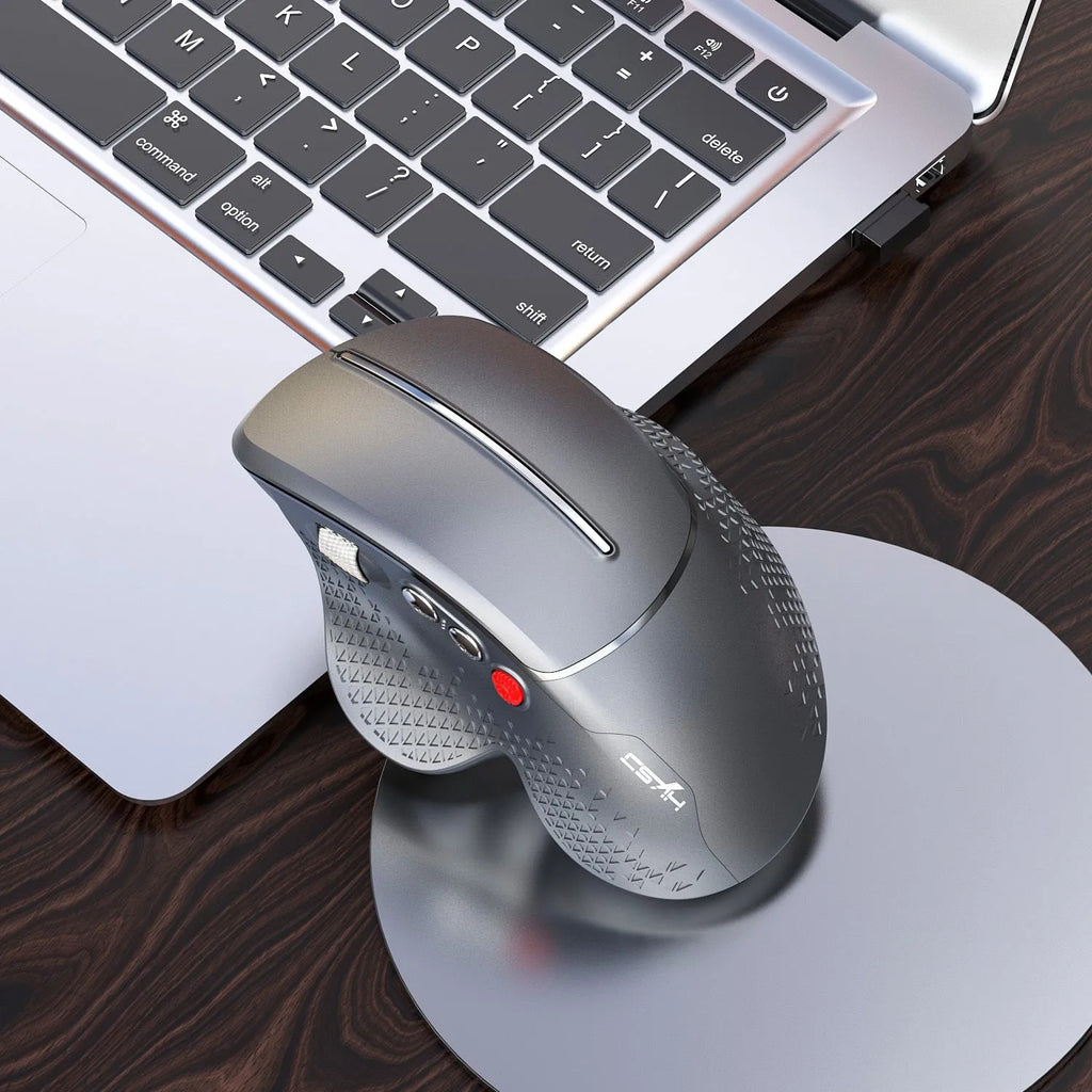T32 Wireless Vertical Ergonomic Mouse in black or silver showing side roller and vertical design.