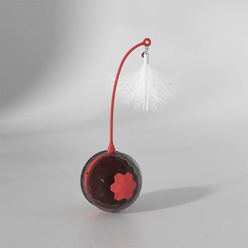 Electric intelligent bite resistant cat toy with USB pendulum ball and feather accessory in red colour