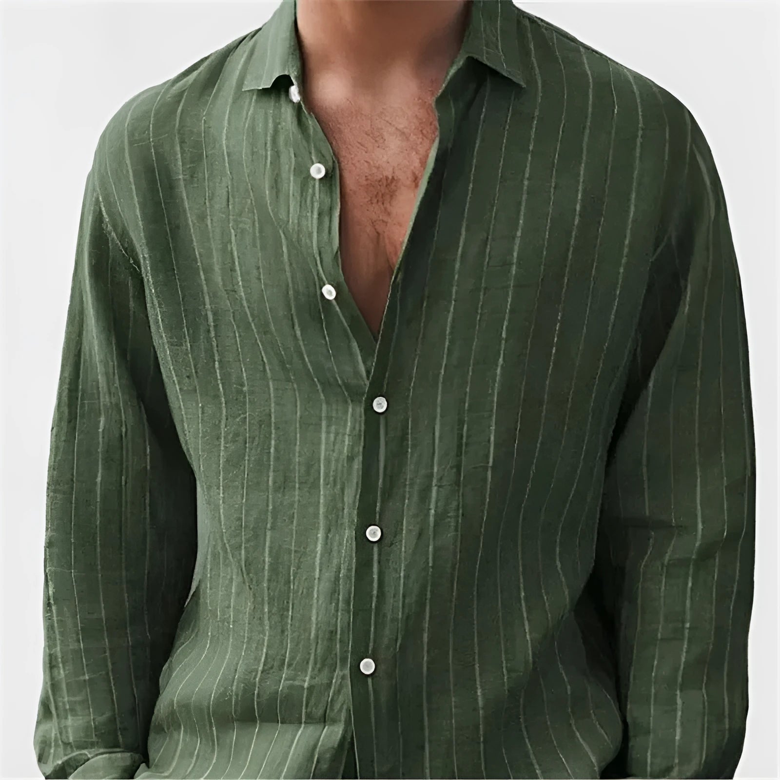 Men's loose fit striped print cardigan shirt in polyester with short sleeves