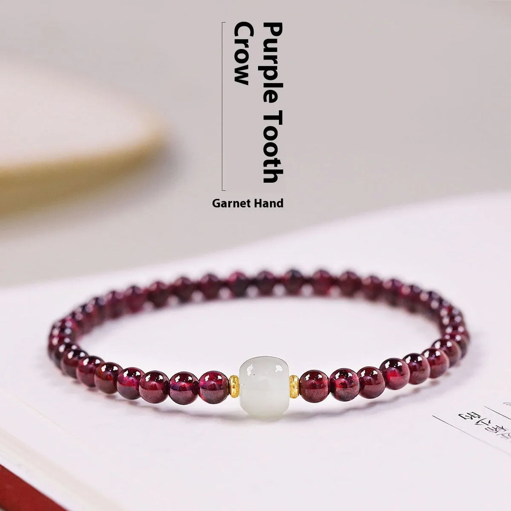 Women's U-shaped garnet bracelet in 18mm size with polished beads