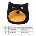 Cat-shaped covered pet bed with plush material and anti-slip bottom in two size options