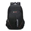 Men's large capacity nylon backpack in grey colour with curved shoulder straps and letter detailing