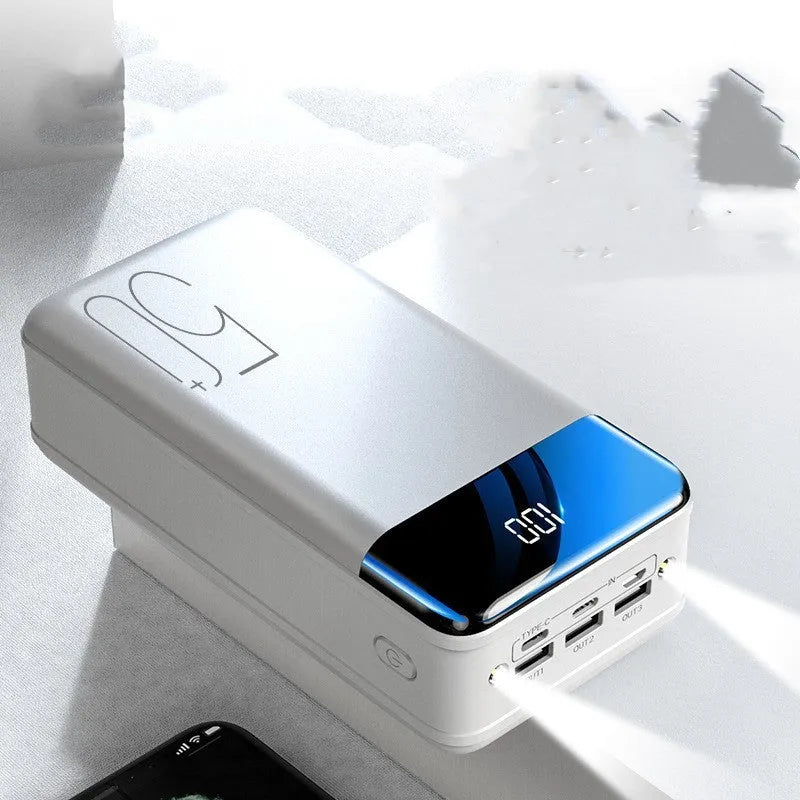 Black and white 50000mAh power bank with three charging ports