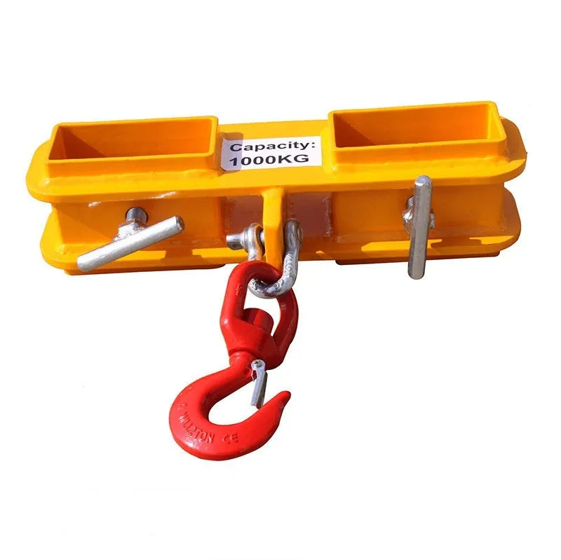 MK forklift rotatable crane hook with safety lock mounted on forklift forks