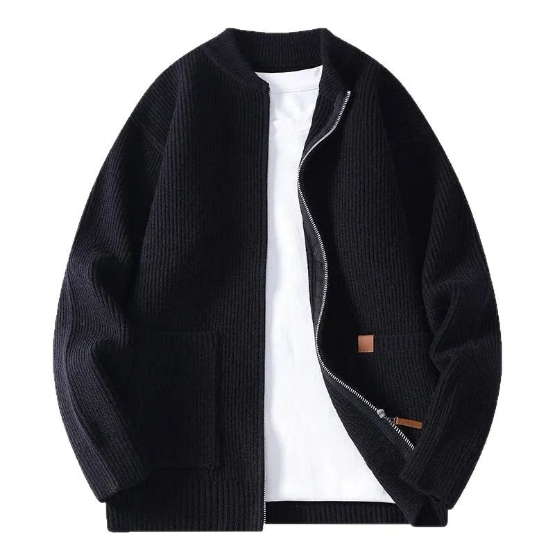 Men's beige straight cut cardigan jacket made from polyvinyl alcohol fibre blend for leisure wear.